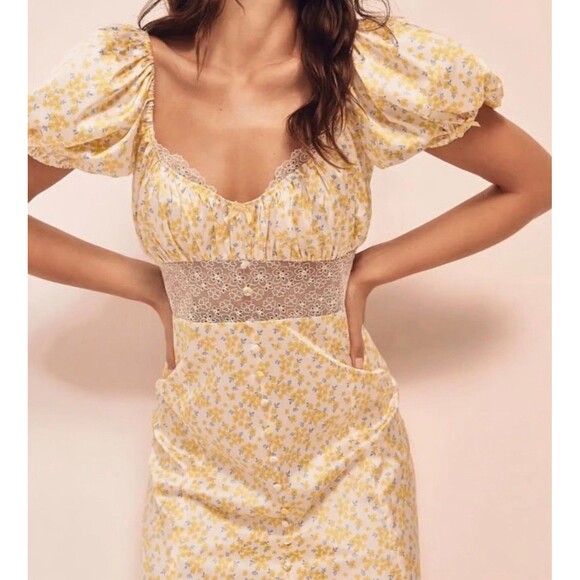 For Love and Lemons Daffodil Victoria’s Secret Mini Dress MEDIUM Yellow‎ Floral - Picture 5 of 16
